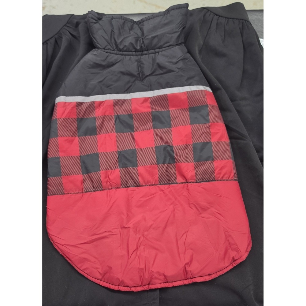 NWT L Dog Puffer Vest Red Black Buffalo Plaid Insulated Jacket